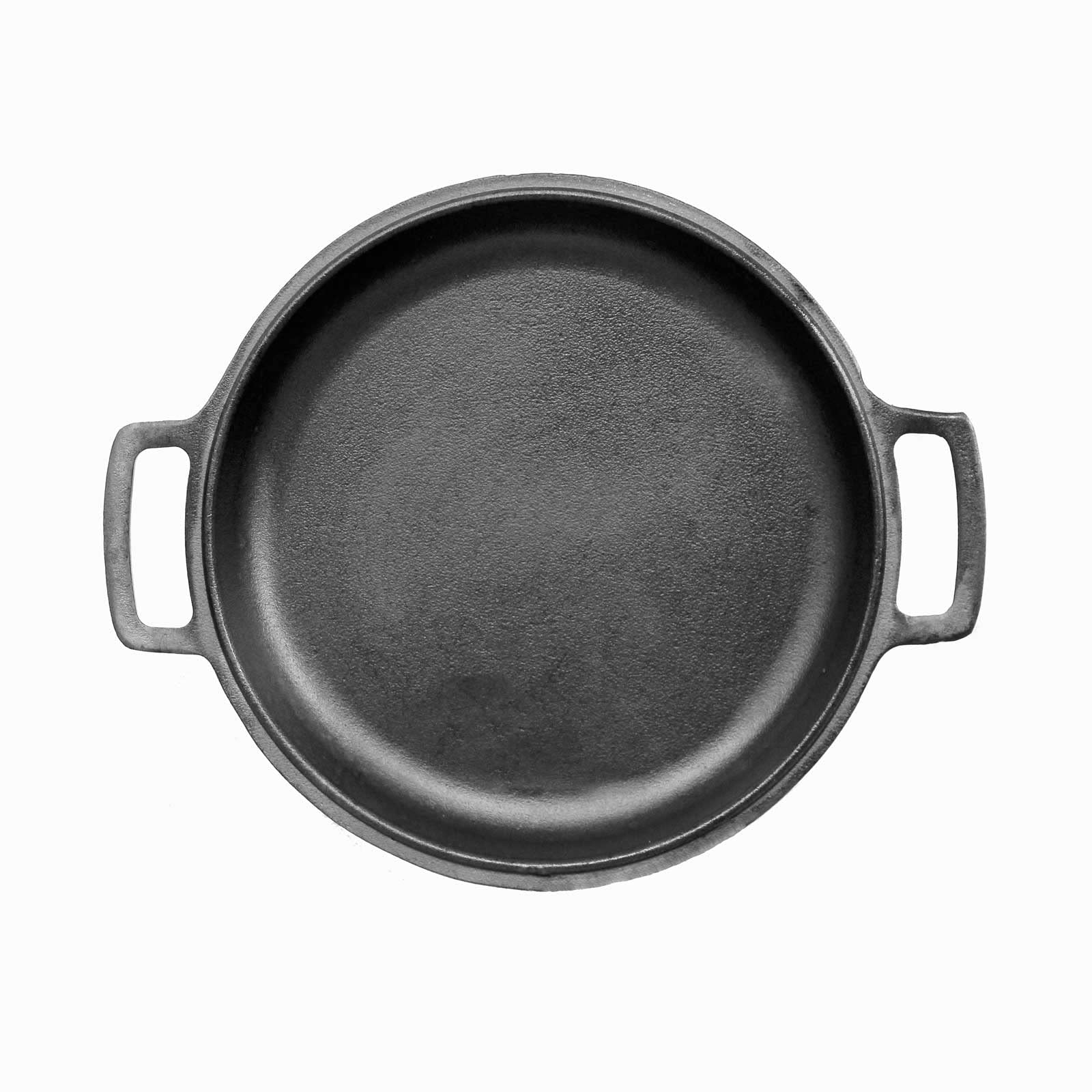 BIG-PAN Ø24 cm Wokpfanne 2,2 L Deckel-Bratpfanne Gusseisen Universaldeckel Servierpfanne Pfannenwender Kochlöffel Küchenhelfer