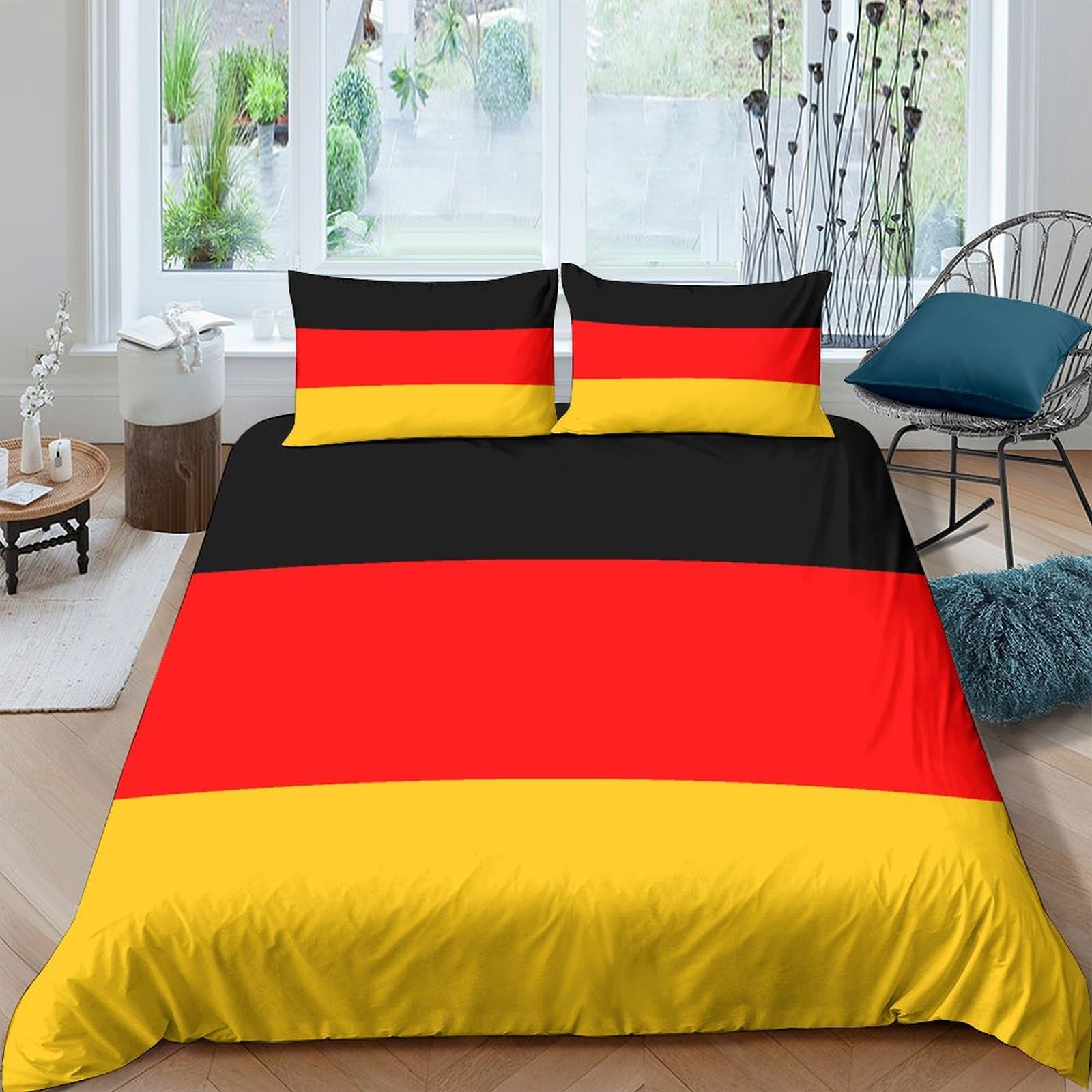 AAHARYA German Flag Bedding Set Soft Microfiber National Flag Duvet Cover with A Sense of 3D Print for Kids,Adults,with Hidden Zipper Quilt Cover Pillowcase 3pcs Set Double（200x200cm）
