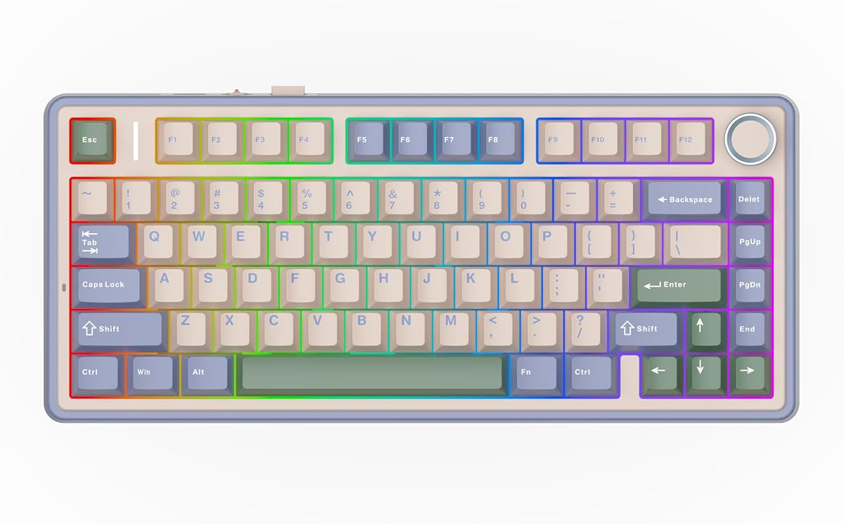 Teclado mecánico con junta EPOMAKER x Aula F75, teclado para juegos 75% inalámbrico intercambiable en caliente con acolchado y perilla de cinco capas, BT/2,4 GHz/USB-C, RGB (verde, interruptor LEOBOG Reaper)