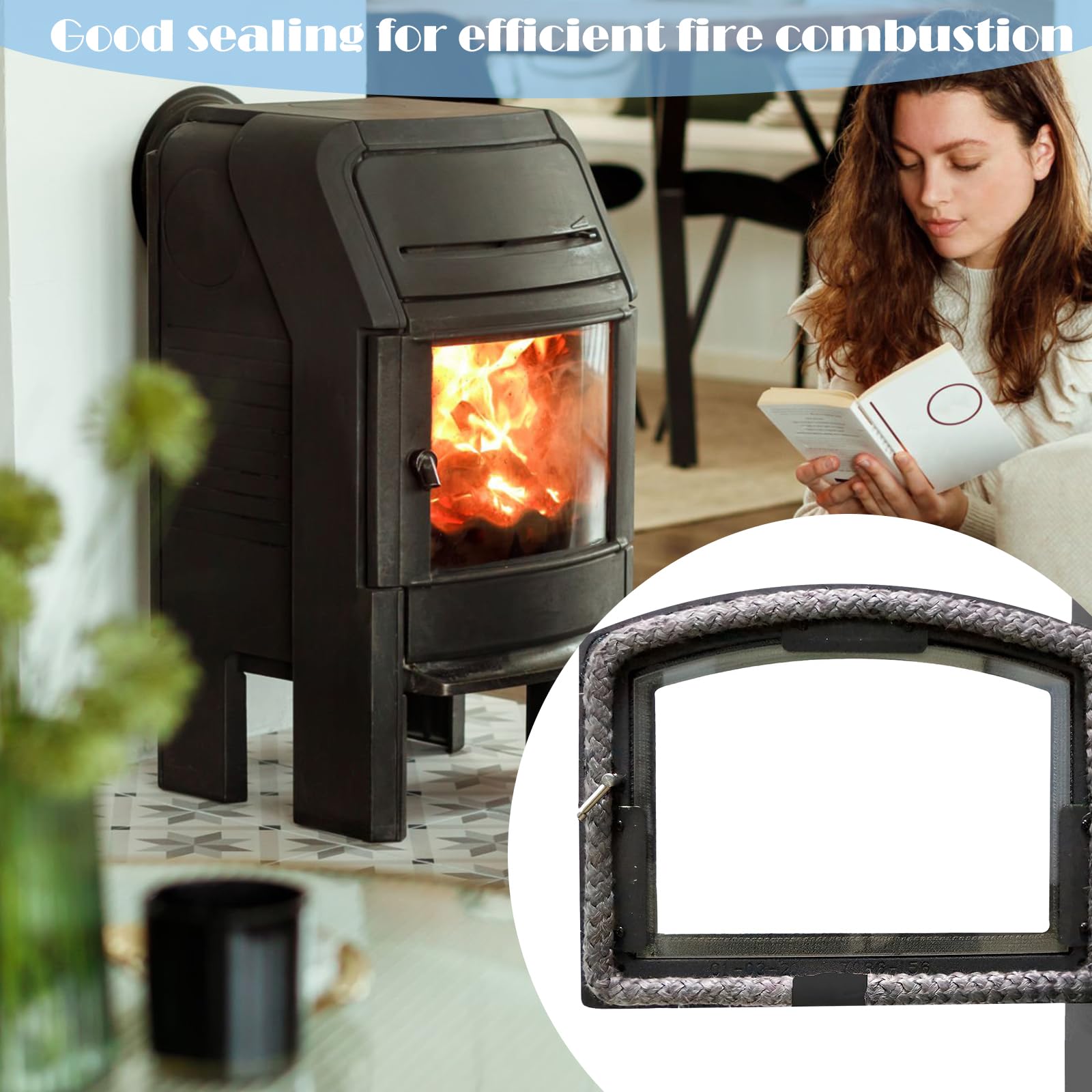 Guarnizione per Porta Stufa, GeeRic Φ12mm*2.5m Guarnizione per Camino+8 Nastri per Alte Temperature Fibra di Corda Ignifugo Guarnizione Isolante in Fibra per Stufe/Tubo di Forno/Caminetto/Camino