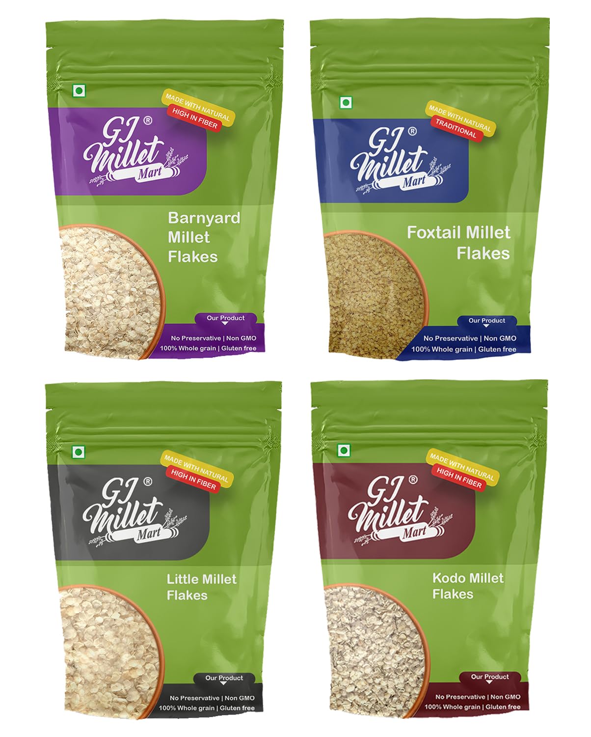 GJ MILLET MART Millet Flakes Combo (Barnyard, Foxtail, Little, Kodo) - 4 x 200g (Healthy Breakfast Cereals | Gluten free | Low GIycemic - Weight Loss | High Fibre) (B09HC5XL34) Amazon Price History, Amazon Price Tracker