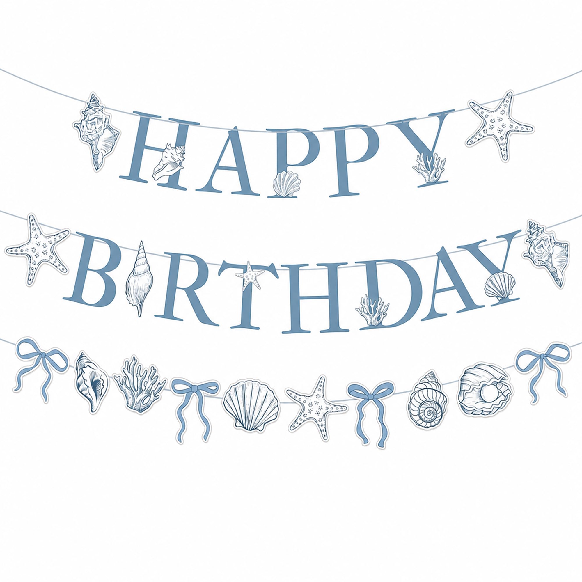 3 Pcs Birthday Party Decorations, Blue Ocean Party Bunting for Backdrops