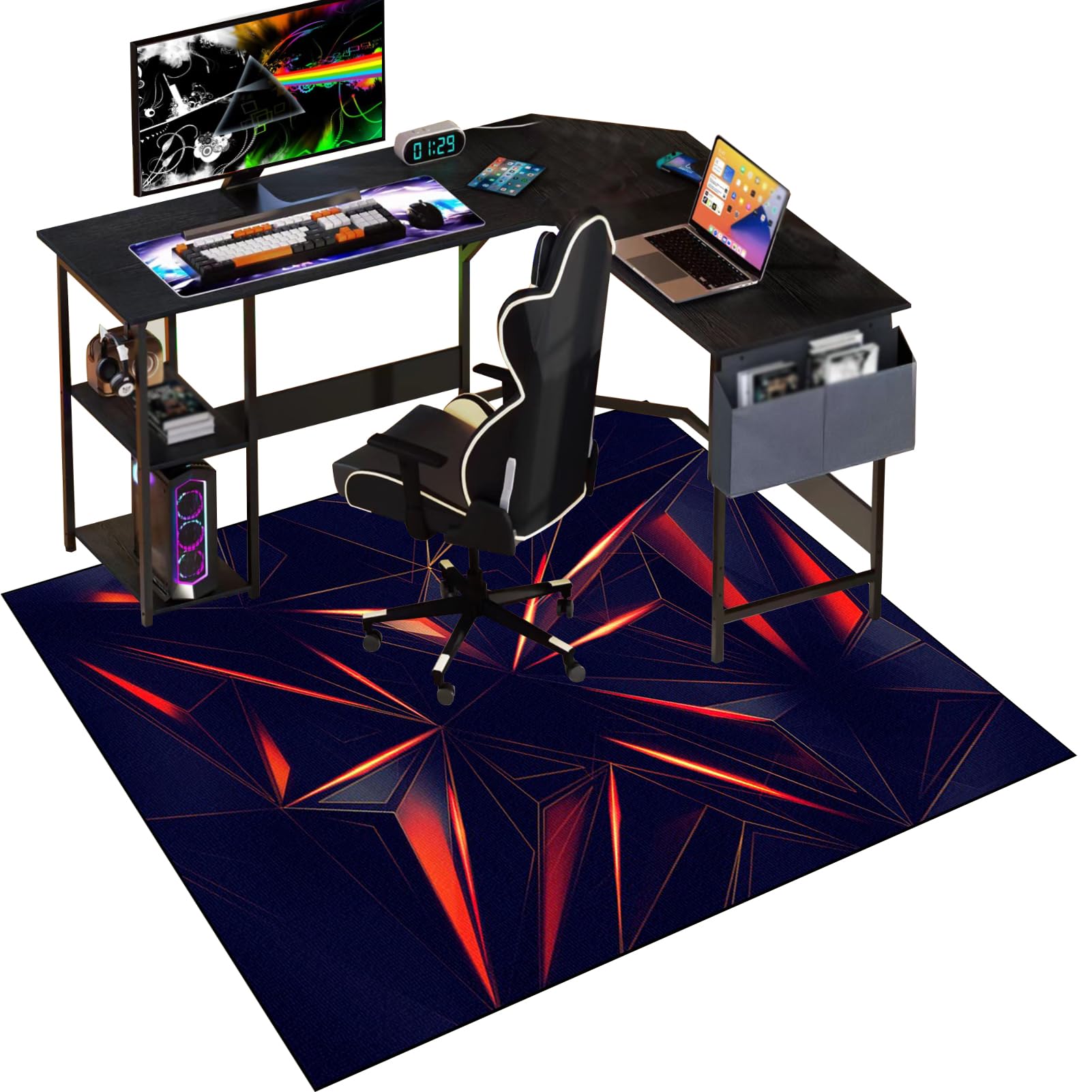 Gaming Chair Mat for Carpet, 130 x 160 cm Office Chair Mat for Carpeted Floor, Floor Protectors for Rolling Chairs, Non slip Floor Protection Mat, Computer Desk Chair Mat for Hard Wood Tile Floors