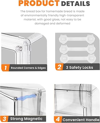 Miniatura 8 de Panera, Paneras Grandes para Encimera de Cocina - Contenedor de Almacenamiento de Pan Ajustable de 4 Capas, Cajas Transparentes para Encimera de