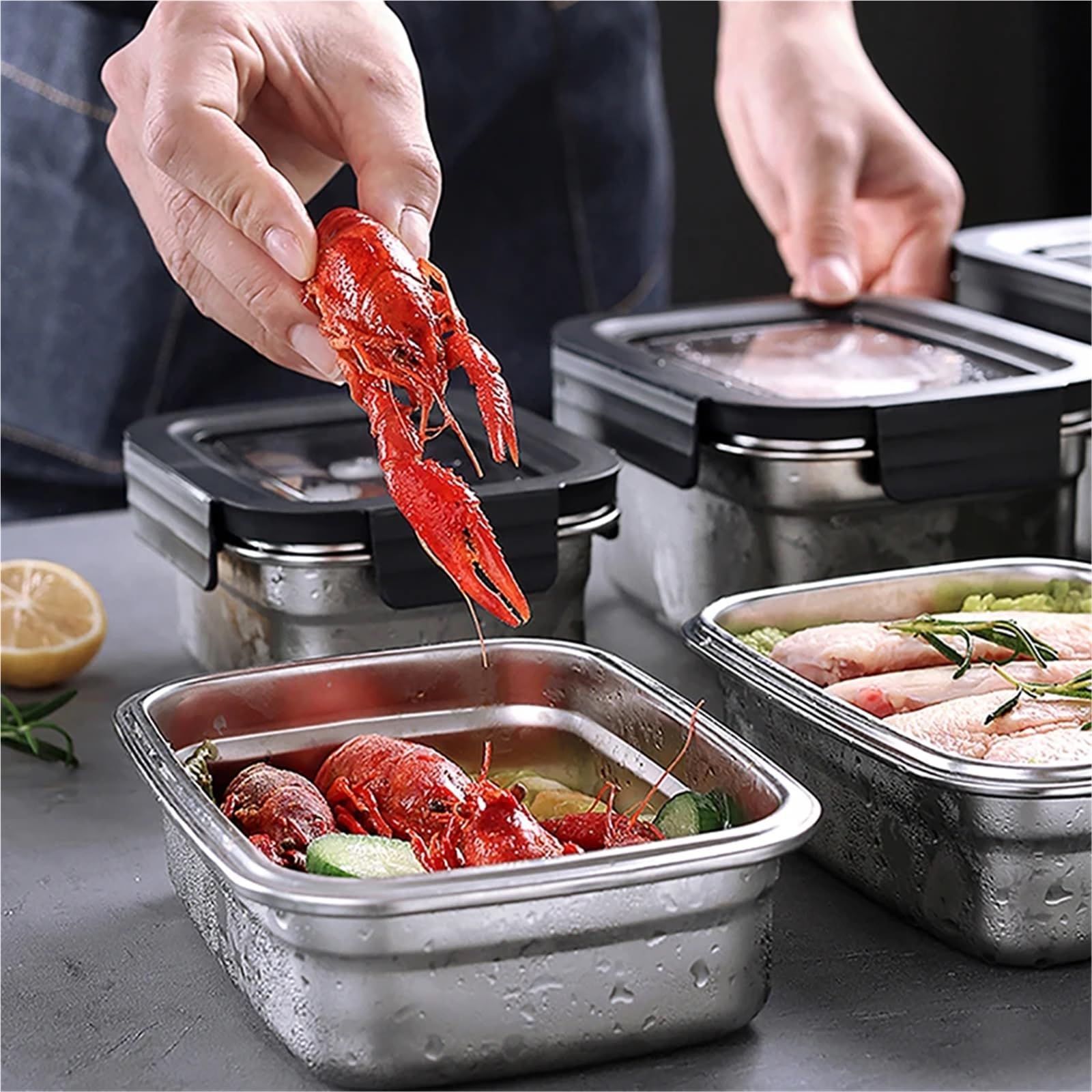 Boîte de conservation des aliments en acier inoxydable, couvercle hermétique, bac à légumes, préparation repas, réfrigérateur, ensemble cuisine, bol rond et carré Nique éTanche En Acier(Round 850ml)