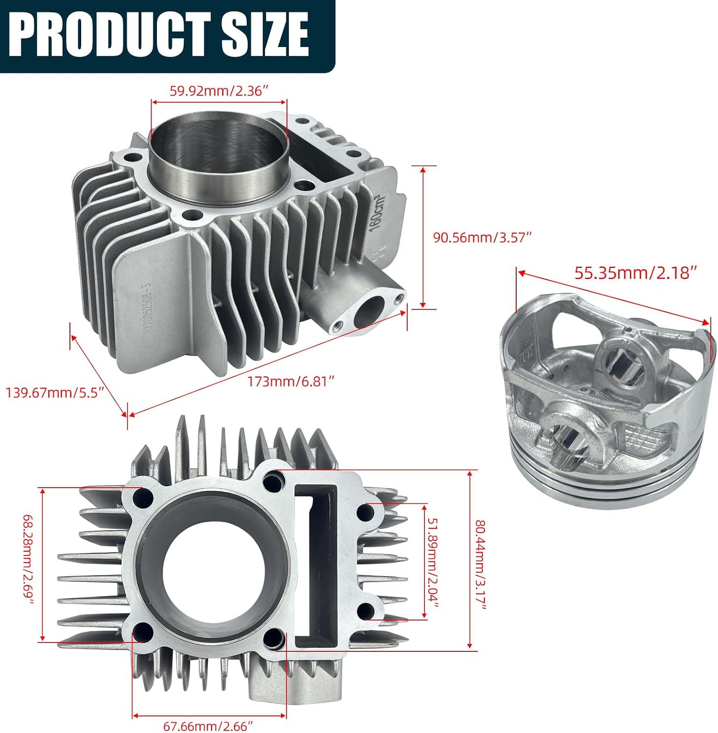 60mm Bore Complete Cylinder Head with Piston Kit Compatible with YX160 160cc Engine Pit Dirt Bike