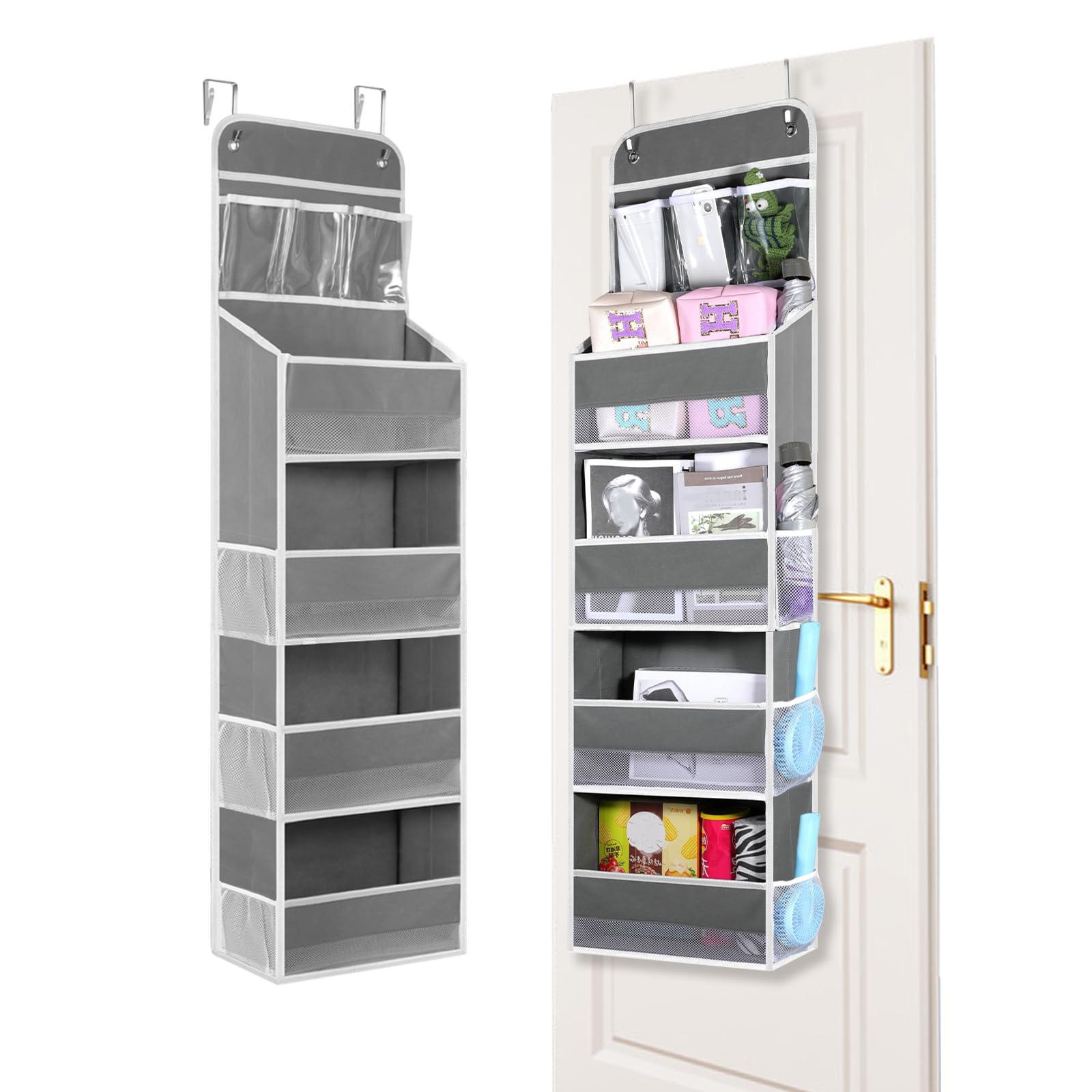 Over the Door Organizer Bathroom 1 Pack, Over Door Organizer with 4 Shelves 3 PVC Pockets 6 Side Pockets, Over the Door Storage Organizer, Door Hanging Organizer Nursery