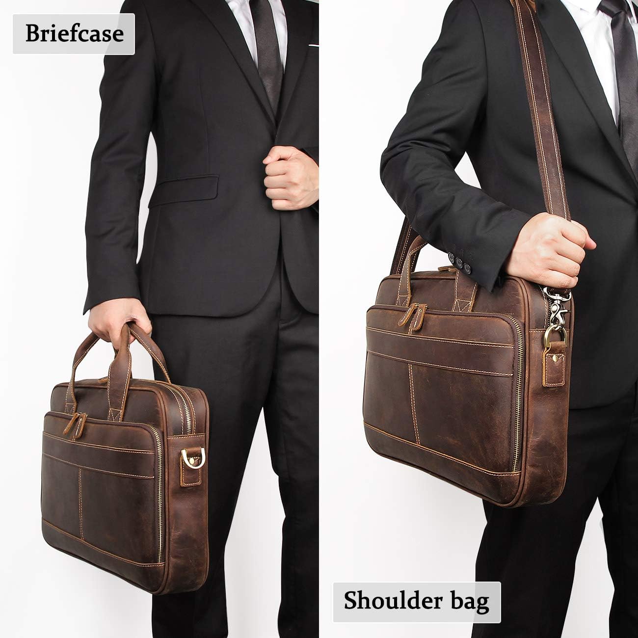 Augus Leather Messenger Bag for Men Vintage Travel Backpack 17 inch laptop Briefcase Shoulder Bags - Image 2