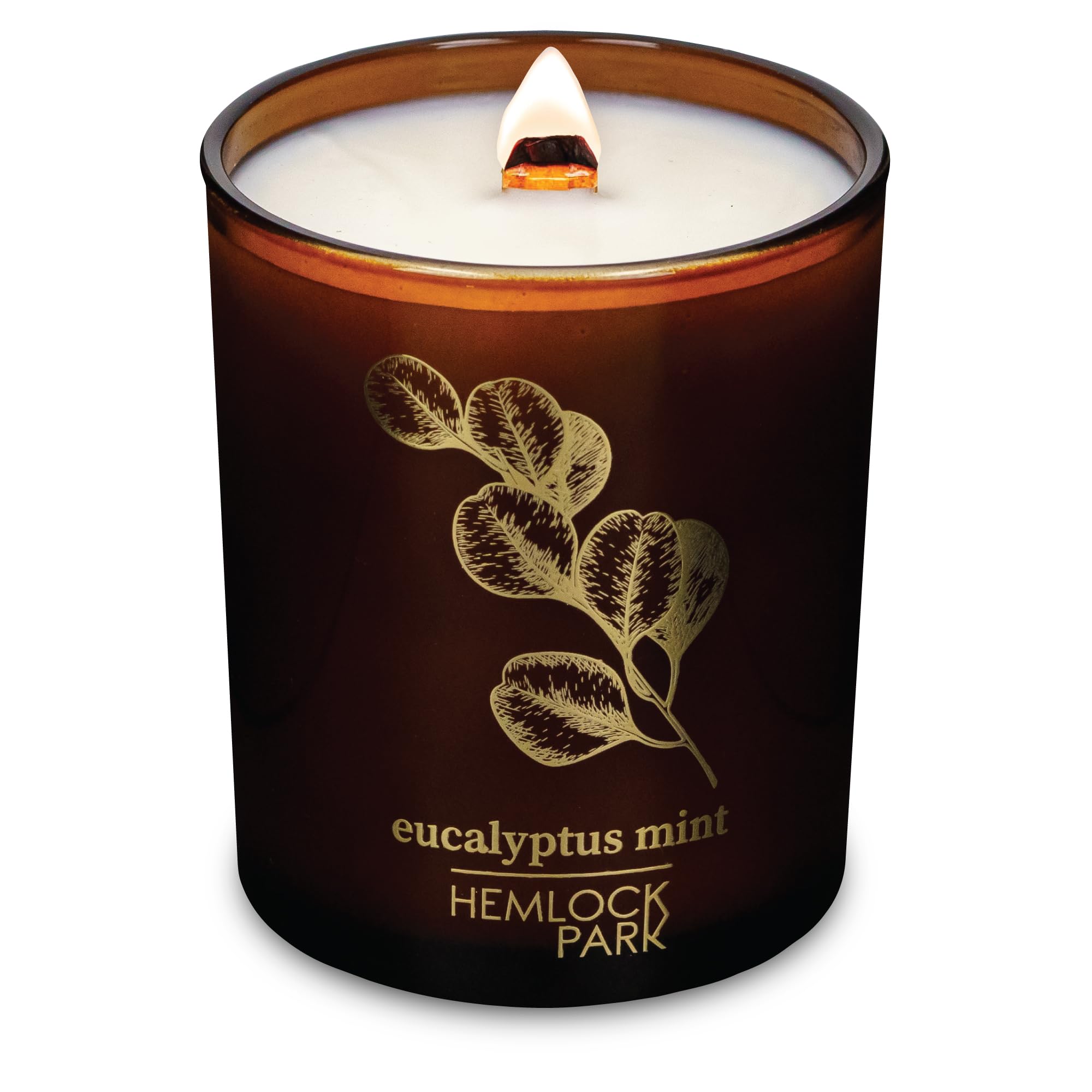 Hemlock Park Eucalyptus Mint Amber & Gold Hand-Poured Scented Candle | Crackling Wood Wick, Botanical Fragrance & Coconut Wax | Up to 60 Hour Burn