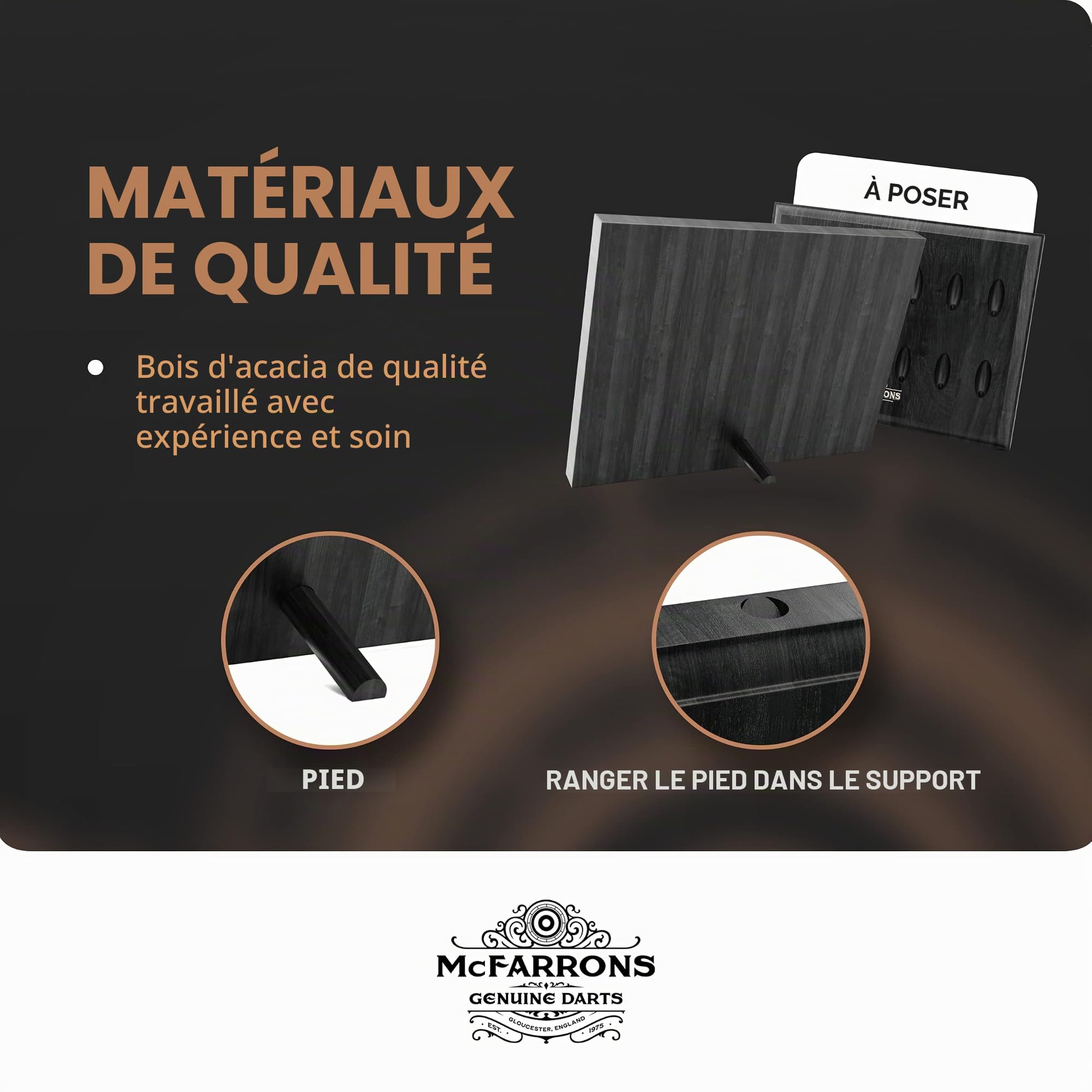 Support de fléchettes en bois pour 12 fléchettes - Rangement mural pratique comme accessoire pour tout type de cible - Convient pour les fléchettes en acier et les fléchettes souples.