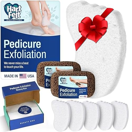 HartFelt Caja de belleza de exfoliación de pedicura con 6 esponjas exfoliantes de baño y 2 piedras pómez mágicas para eliminar callos de pies,