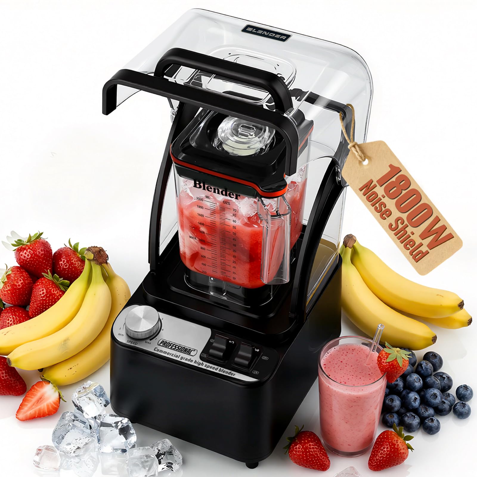 Professional Commercial Quiet Blender Soundproof Shield 70 Oz Quiet Professional Blender 1800W Commercial Blenders for Smoothies Noise Reduction