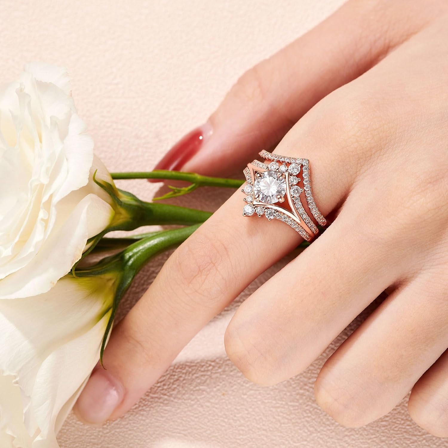 SHELOVES Crown Wedding Engagement Ring Sets for Women with Chevron Stacking Band 925 Sterling Silver Sz 5-10