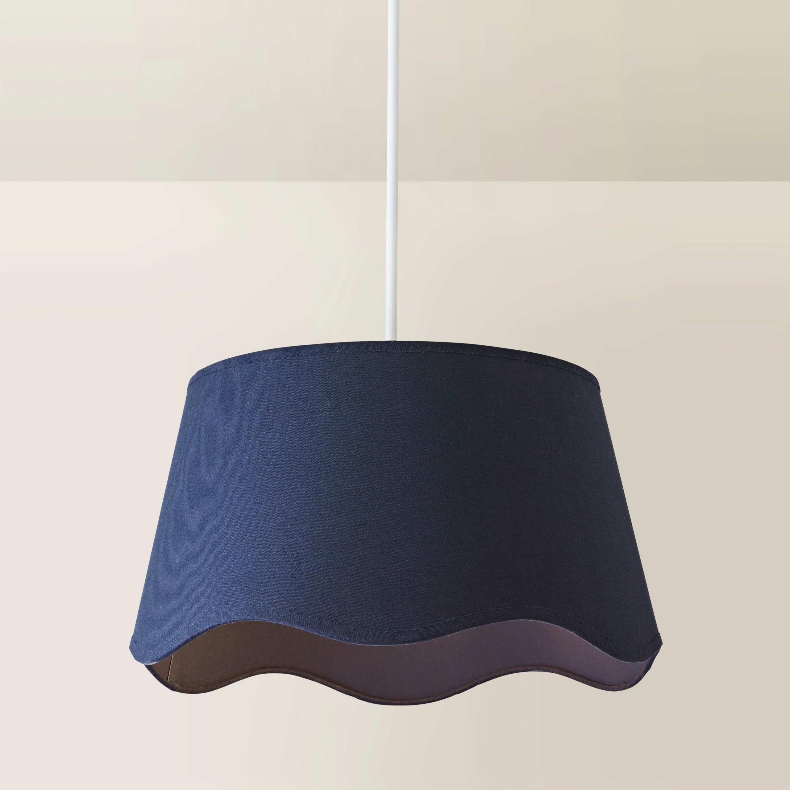 ValueLights Mabel Linen Large 30cm Scallop Edge with Trim Ceiling Light Lamp Shade in Navy