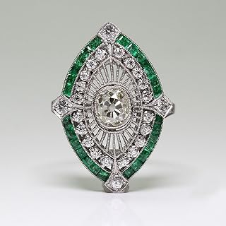 TZ Way Vintage 925 Sterling Silver Emerald Ring Cocktail Rings Oval Cut Green Gem Cubic Zirconia Anniversary Promise Ring CZ Eternity Engagement Wedding Band Ring for Women TZ.83 (US Code 7)