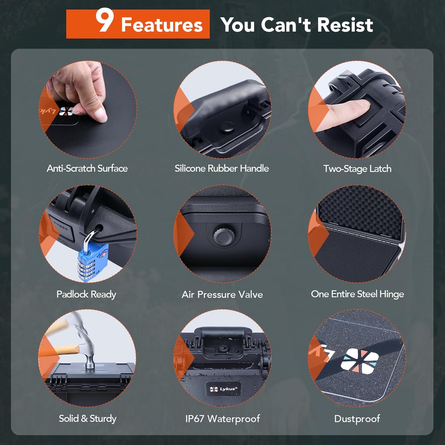 Lykus HC-3520 Waterproof Hard Case with Customizable Foam Insert, Interior Size 13.78x11.81x6.5 inch, Suitable for camera, lens, drone, mic, flashlight, projector, electronics, tools, and more - Image 6