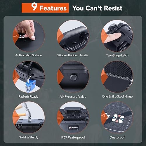 Miniatura 6 de Lykus HC-3520 - Funda rígida impermeable con inserto de espuma personalizable, tamaño interior de 13.78 x 11.81 x 6.5 pulgadas, adecuada para