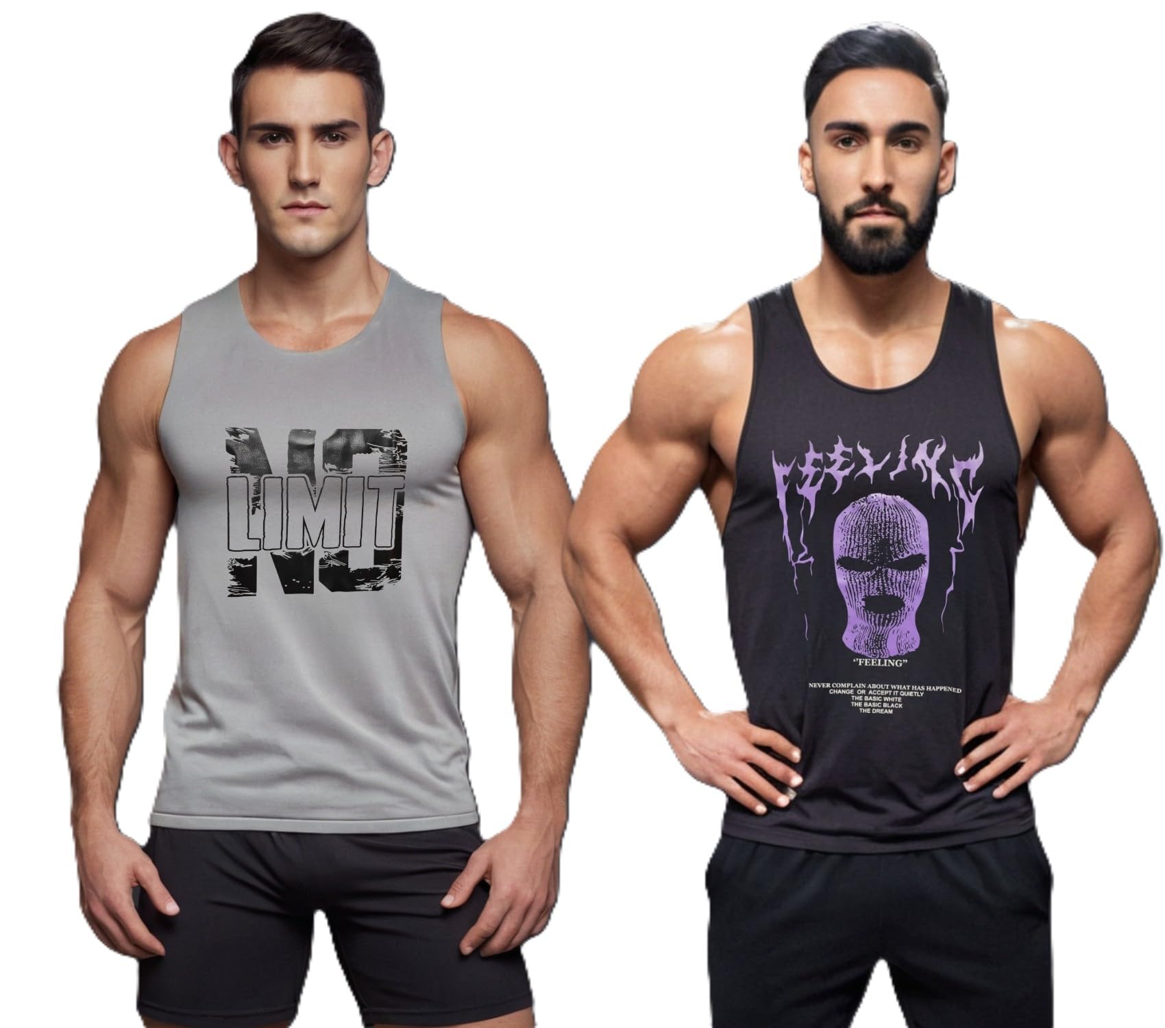 looks united Men Casual Printed Sleeveless Gym Vest Pack of 2-picture-25