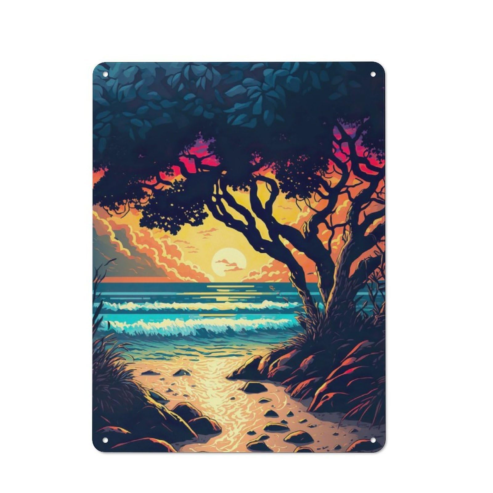 Junmoney Orange Sunset Oilpainting Vintage Metal Plaque 40X30cm Featuring For Garage Wall, For People Furnishing A Garage