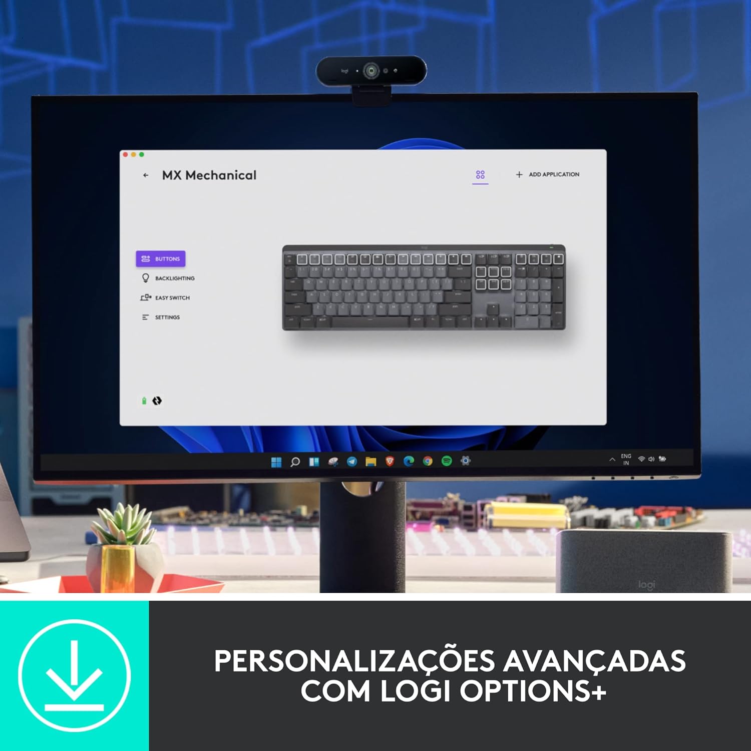 Teclado Mecânico sem fio Logitech MX Mechanical com Teclas Retroiluminadas Tactile Quiet, Conexão USB ou Bluetooth Easy-Switch para até 3 dispositivos e Bateria Recarregável