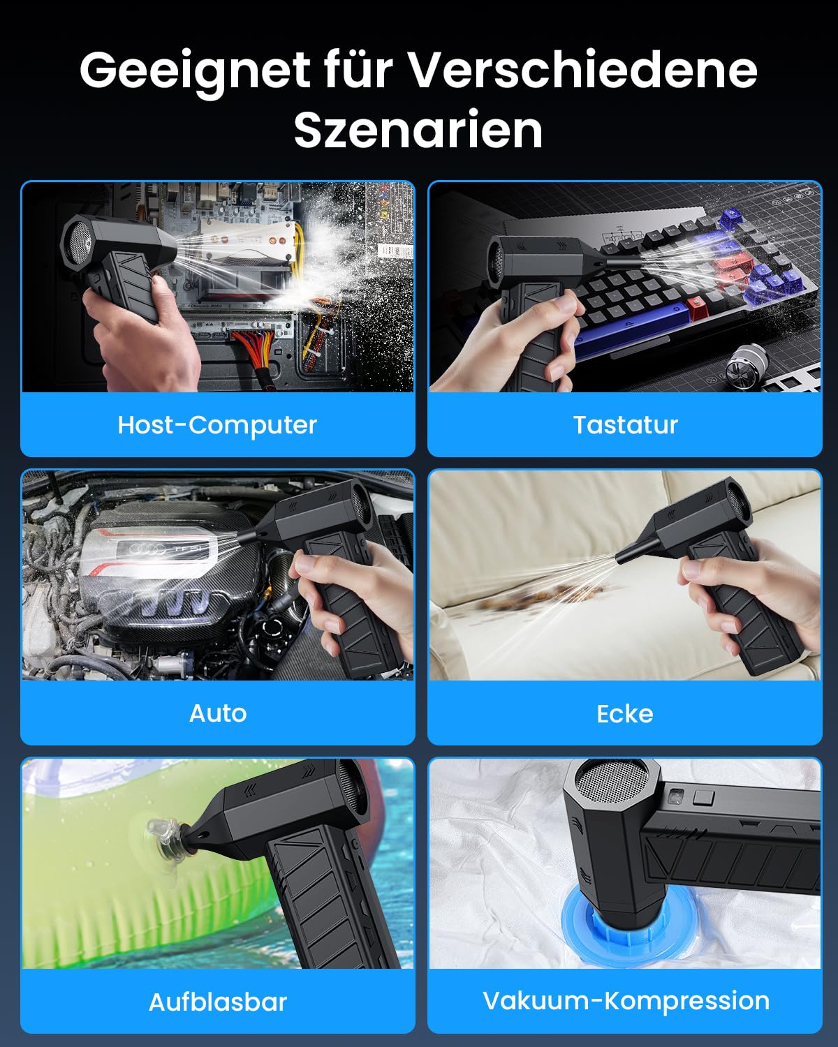 Soffiatore d'Aria Elettrico senza Spazzole 160.000 RPM, Aspiratore di Polvere Potente con 290g di Forza, Pulizia ad Alte Prestazioni per PC, Fotocamere, Tastiere e Officine Air duster