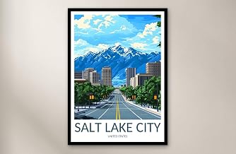 VUVUKU Salt Lake City Travel Poster Wall Art Print - Vintage-Style United States Cityscape Illustration with Mountain Skyline for Home Decor & Gifts