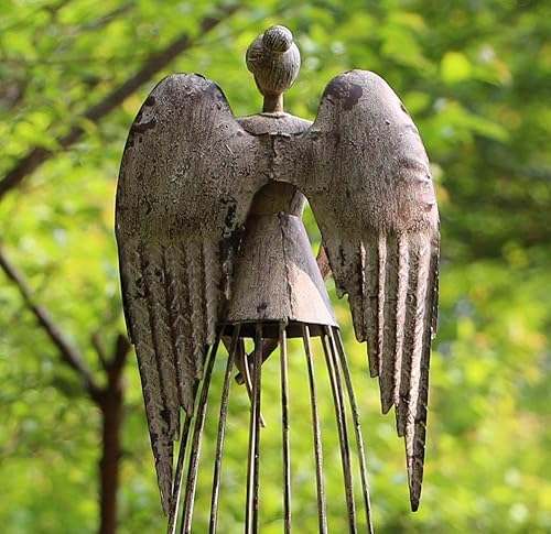 Miniatura 4 de Attraction Design (ATTRG) Estatua de ángel de jardín de metal envejecido con varita de estrella, decoración de jardín de ángeles para interiores y
