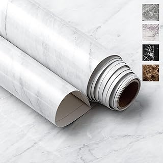 Very Berry Sticker Marble Contact Paper (White, 15.7" x 78", 1 Pack) Premium Peel