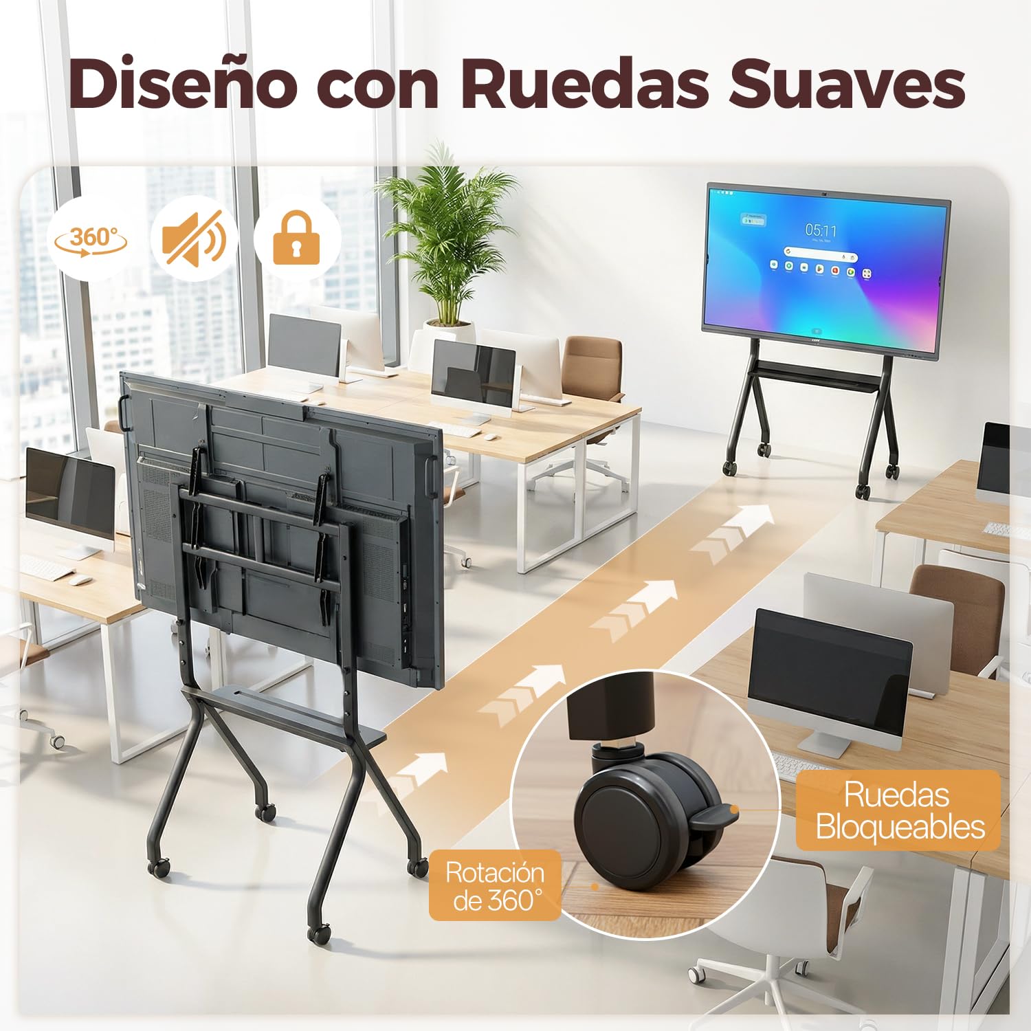 JAV Soporte para Pizarra Inteligente de 47”-65” con Rueda de Bloqueo de 360 para la Oficina o el Aula Moderna