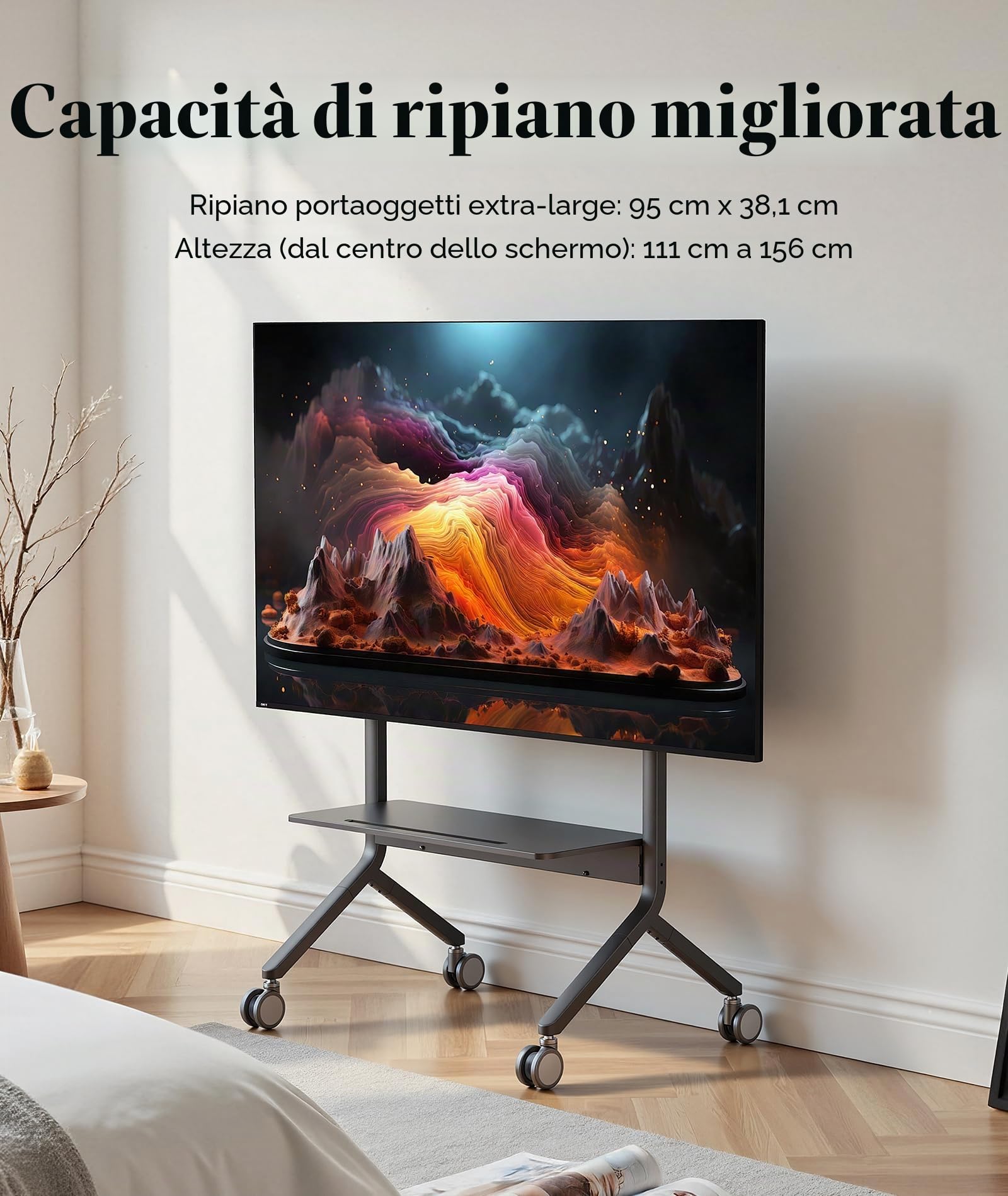 NB Ergonomic Supporto TV su Rotelle per Schermi Fino a 90 Pollici - Carico massimo 68 kg, Altezza Regolabile | VESA 200x200 a 800x600 P150