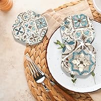 Vista 2 de UMIRRO Drinks Coasters for Coffee Table Decor, Rustic Retro Boho Farmhouse Coasters, Absorbent Cup Mats for Wooden Table, Mandala Style, Unique 01.