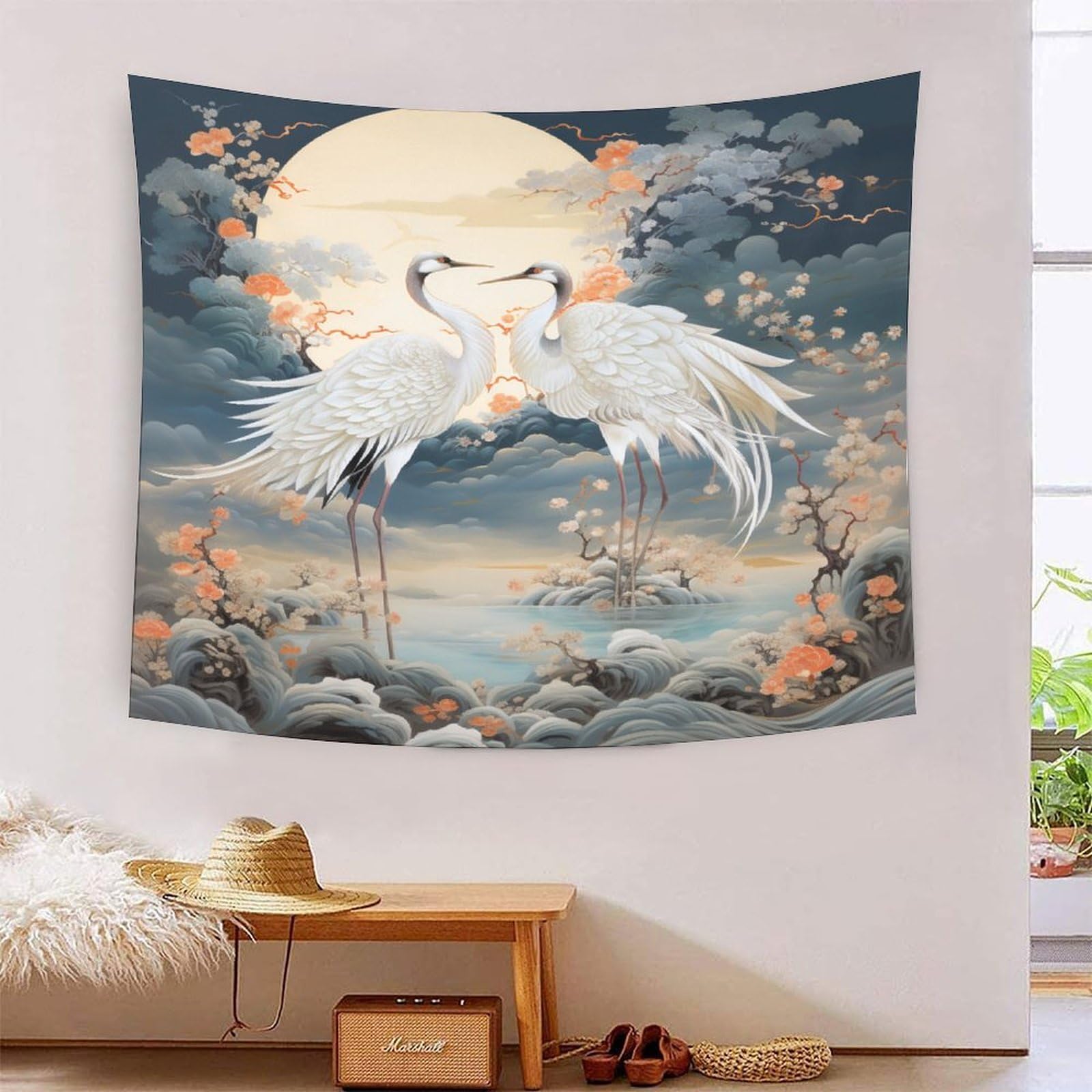 Tapisserie grue blanche 3D pour masquer un grand mur vide