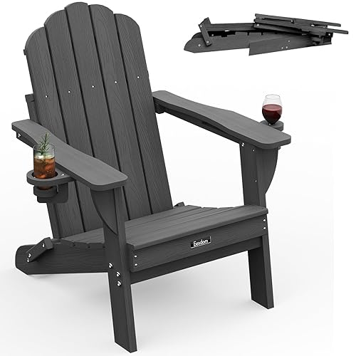 Folding Adirondack Chair, HDPE Adirondack Chair with 2 Cup-Holders, Outdoor