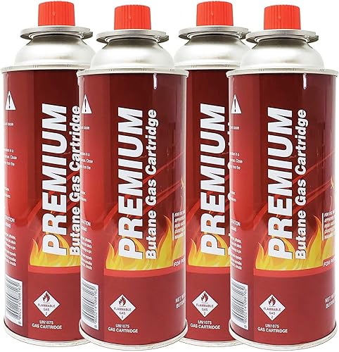 Miniatura 2 de Estufa de gas butano portátil y paquete de 4 recipientes de butano con estuche de transporte, encendido electrónico de cuerpo de acero inoxidable