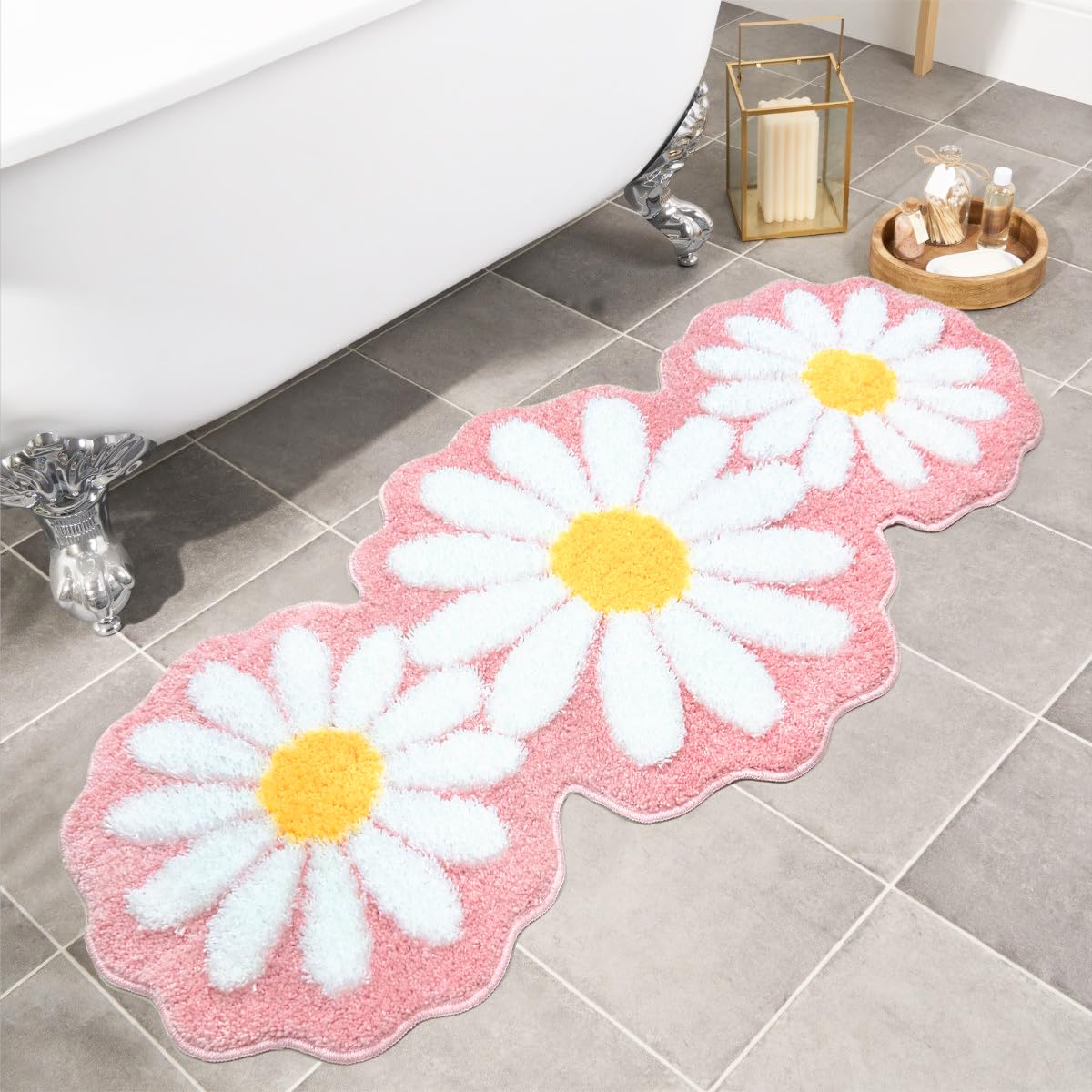 Tappeto lungo da bagno rosa, tappeto per camera da letto, tappetino da bagno rosa margherita tappeto da bagno carino fiore tappeto da bagno tappetino da bagno assorbente tappetino da bagno