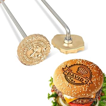 Custom Branding Iron for Burger - Personalized Burning Stamp with Your Own Design for Coconut, Cake, Grilling & Baking Accessories 2 Inch