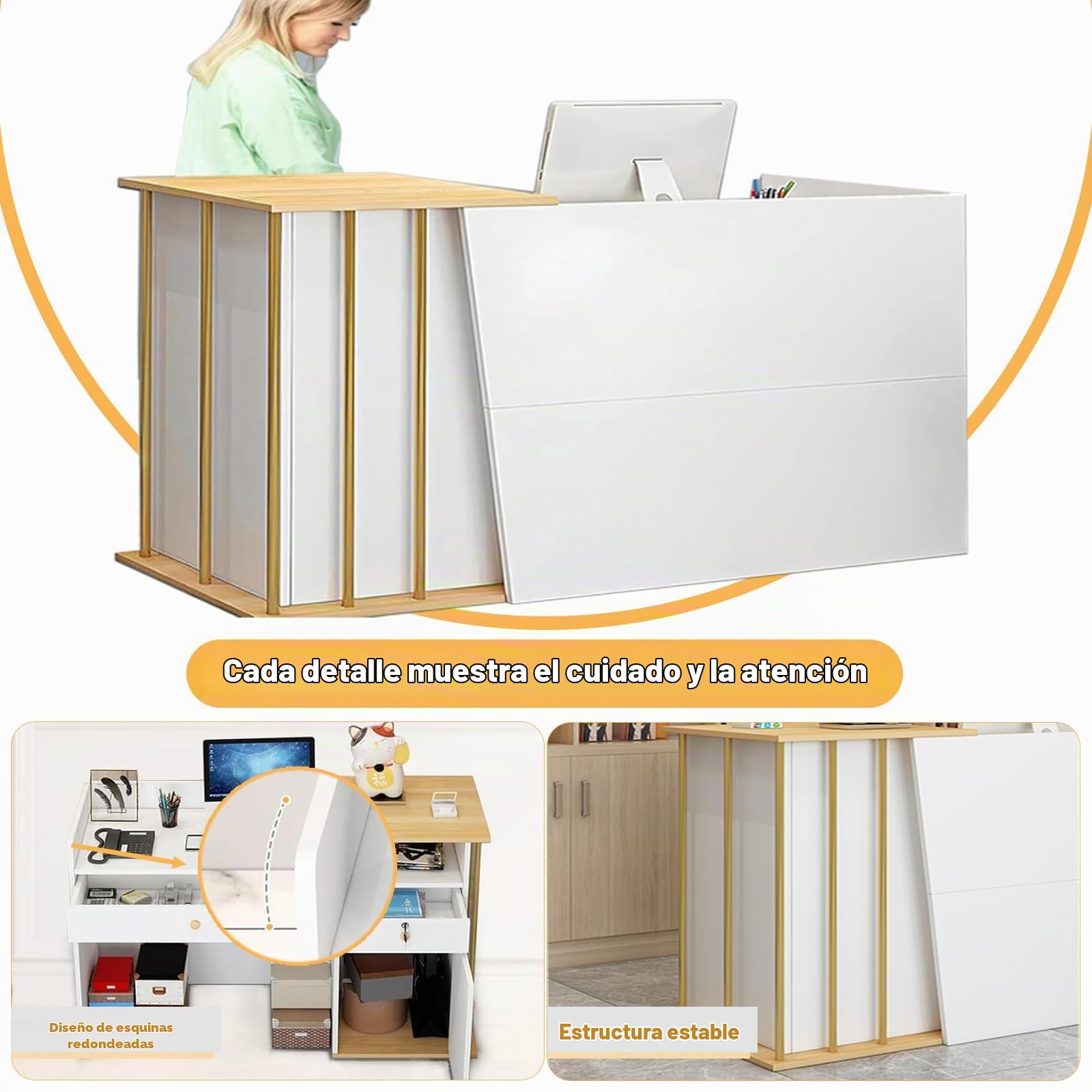 Mostrador Recepción, Con Cajones y Estantes Funcionales, Disponible en 100/120/140×40×90 Cm, Acabados en Blanco Cálido, Blanco Mármol o Gris Hierro, Ideal Peluque(Size:100x40x90cm,Color:Gris Hierro)