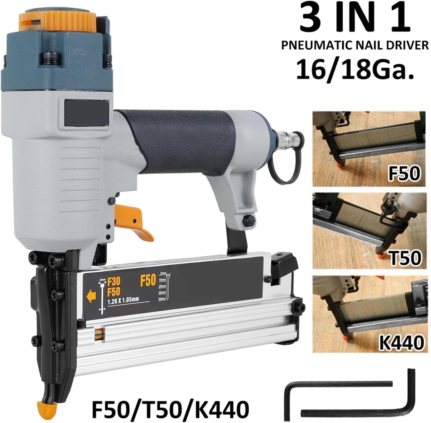 Professional Pneumatic Upholstery Stapler Pneumatic Nail Gun F50/T50/K440 3 in 1 Small Fixed 16Ga/18Ga Suitable for Furniture Wood Board