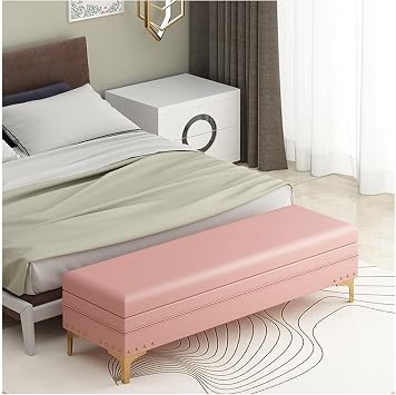 Upholstered Storage Bench with Nailhead Trim Bedroom Ottoman with Storage Decorative Home Furniture Ottoman for Living Room End of Bed Bench and Foot Rest Couch (Orange 80)