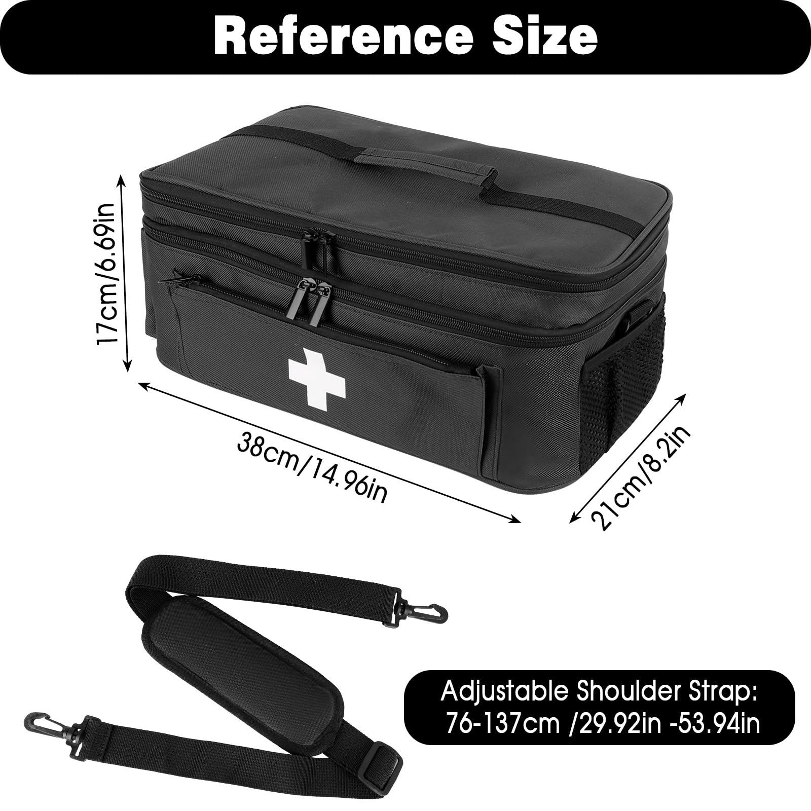 Borsa Medica a 2 Strati per Infermiere Pronto Soccorso Portatile Nero