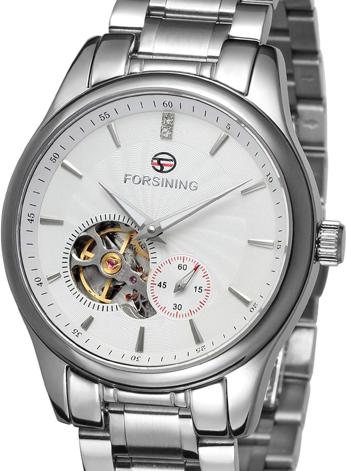 FORSINING Men's Luxurious Skeleton Auatomatic Analogue Dial Watch with Stainless Steel Bracelet, Wite - Image 4