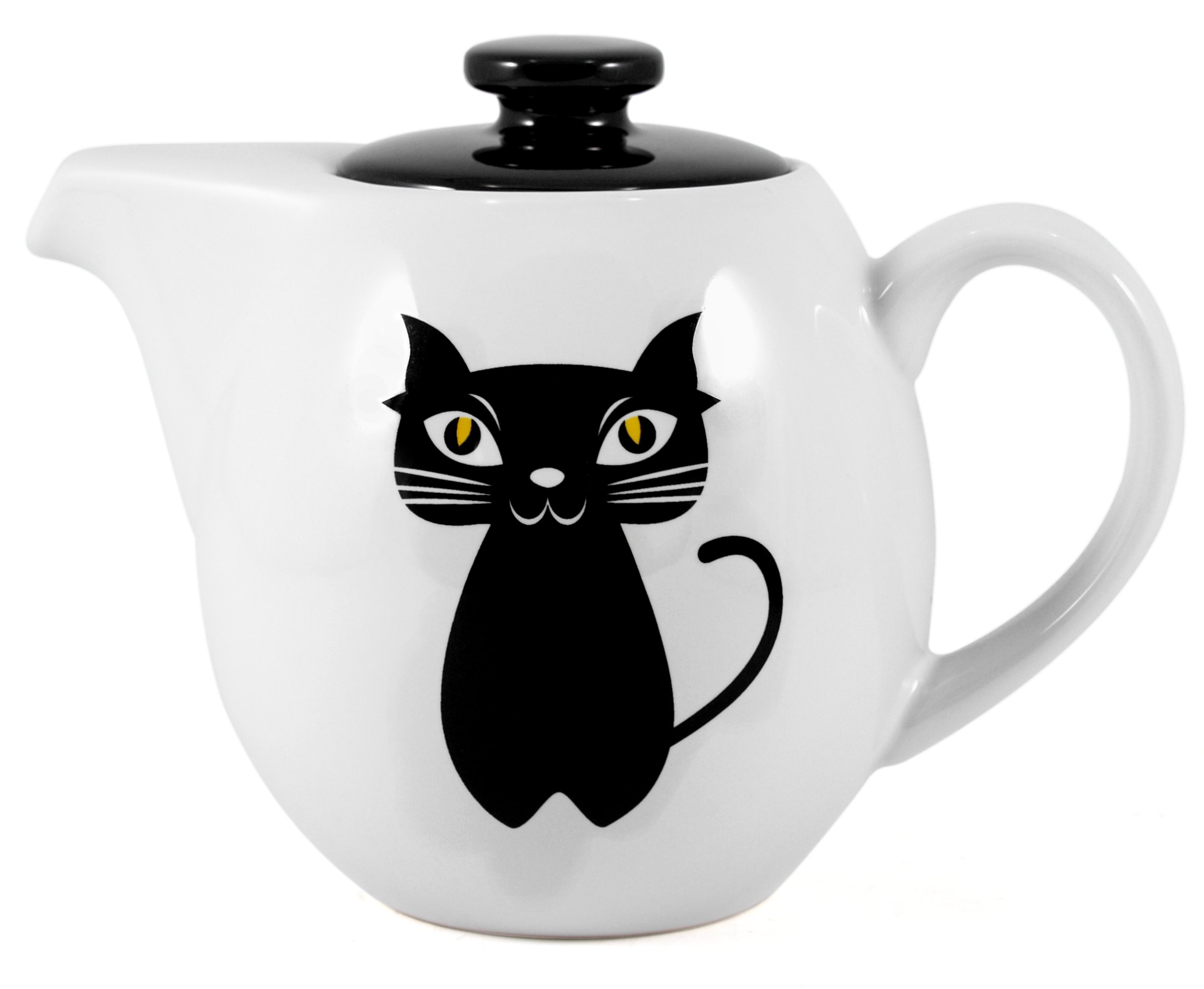 OmniwareTeaz Cat Noir Stoneware 24 Ounce Teapot with Stainless Steel Mesh Infuser