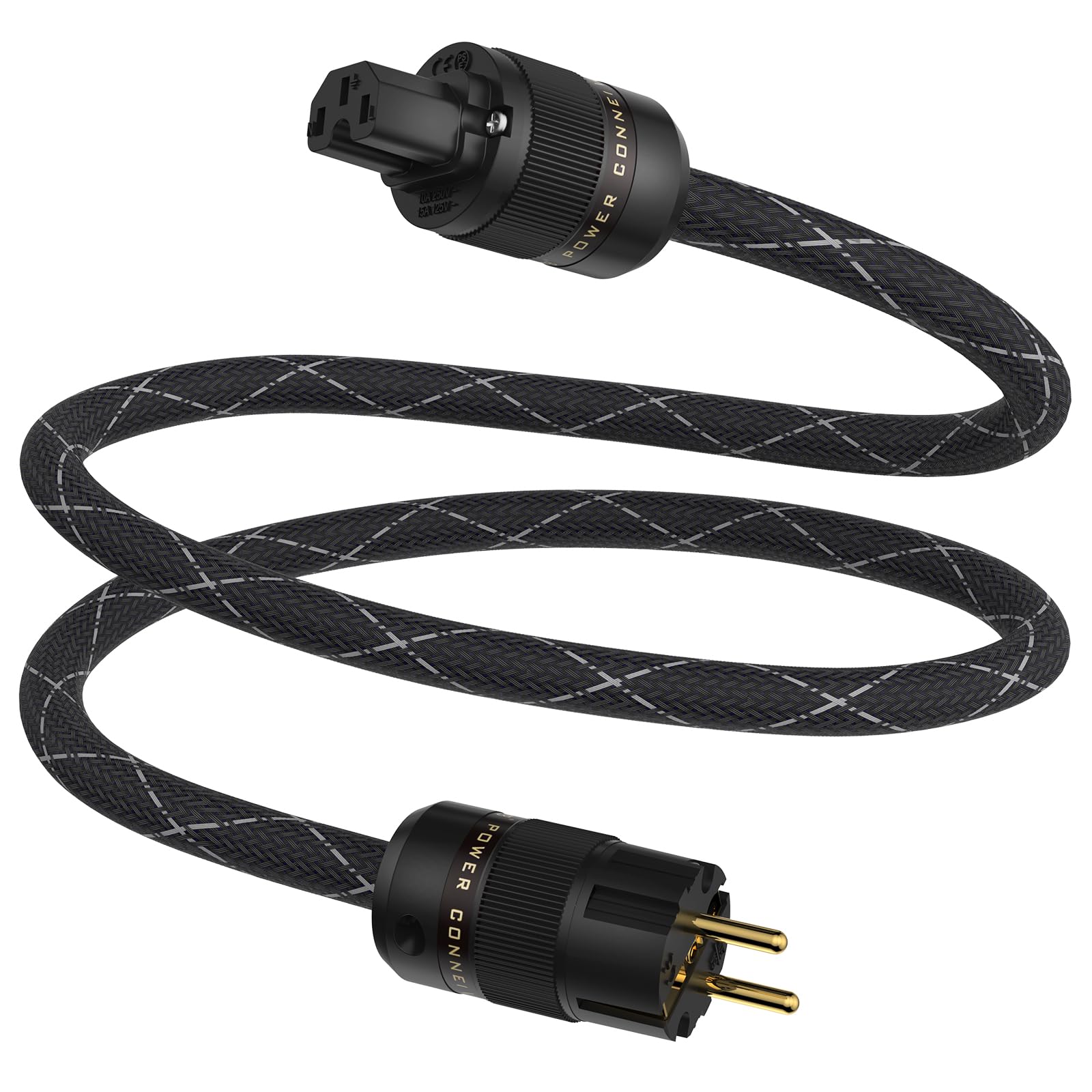 Tertullus High-End Netzkabel OFC HiFi Netzkabel C15 Stromkabel mit Schukostecker & Kaltgerätekupplung für Subwoofer, Verstärker, DV/AV (2M/6.56FT)