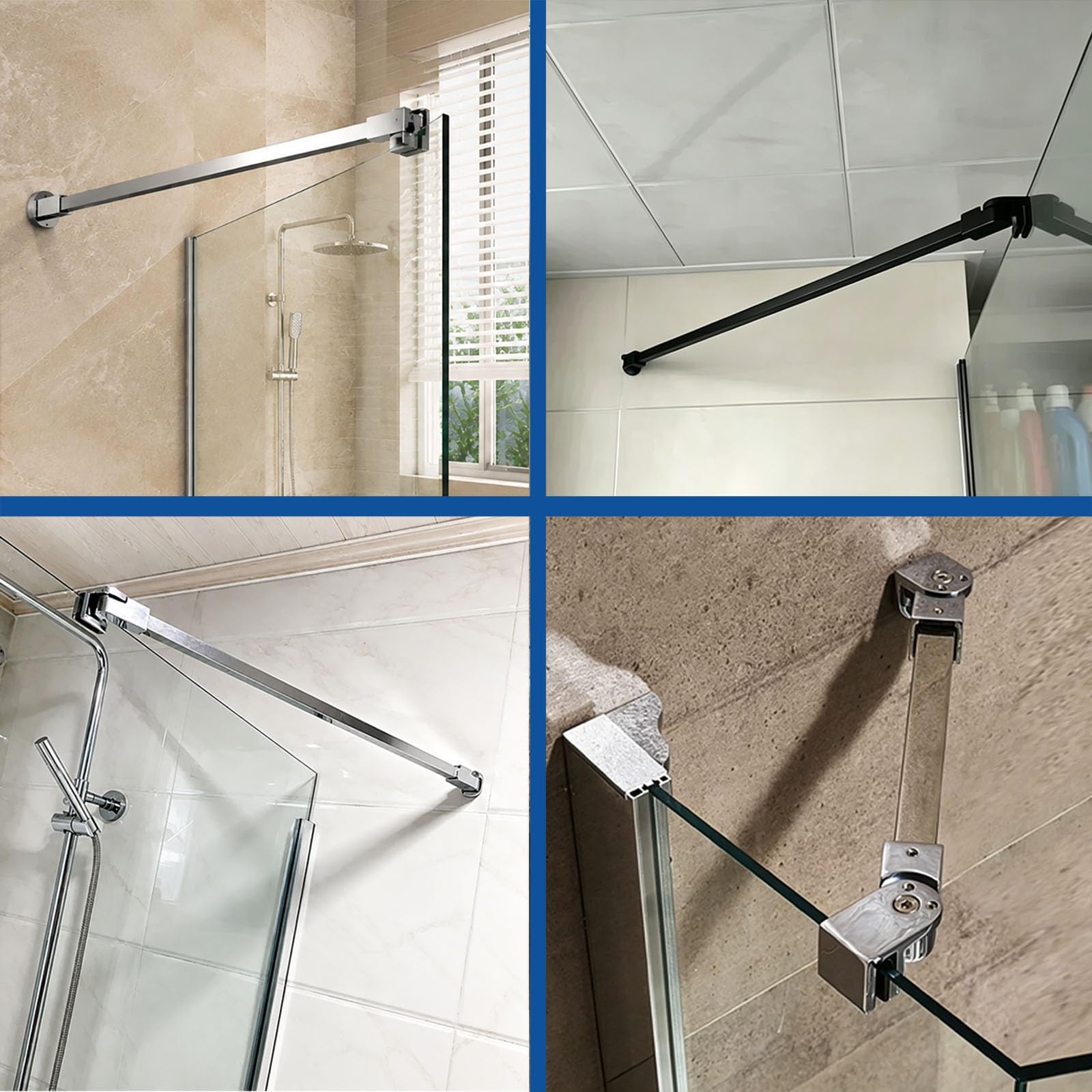 barra de soporte para mampara de ducha Barra de soporte para mampara de ducha de pared a cristal, Compatible con soportes de fijación para cristal de 8, 10, 12mm para tabiques(Silver,45in(114.3cm))