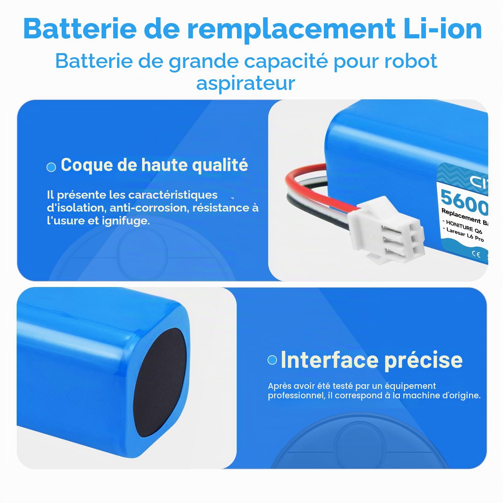 CITYORK 14.4V/5600mAh Batterie pour HONITURE Q6/Q6 Pro,Pour Laresar L6/L6 Pro, Pour Ultenic T10/T10-Elite Pro,Pour AIRROBO T20+ T10+ T9, Pour Coredy L900 L900X, Pour Arnagar S8/S8 Pro, Zoozee Z50/ Z70