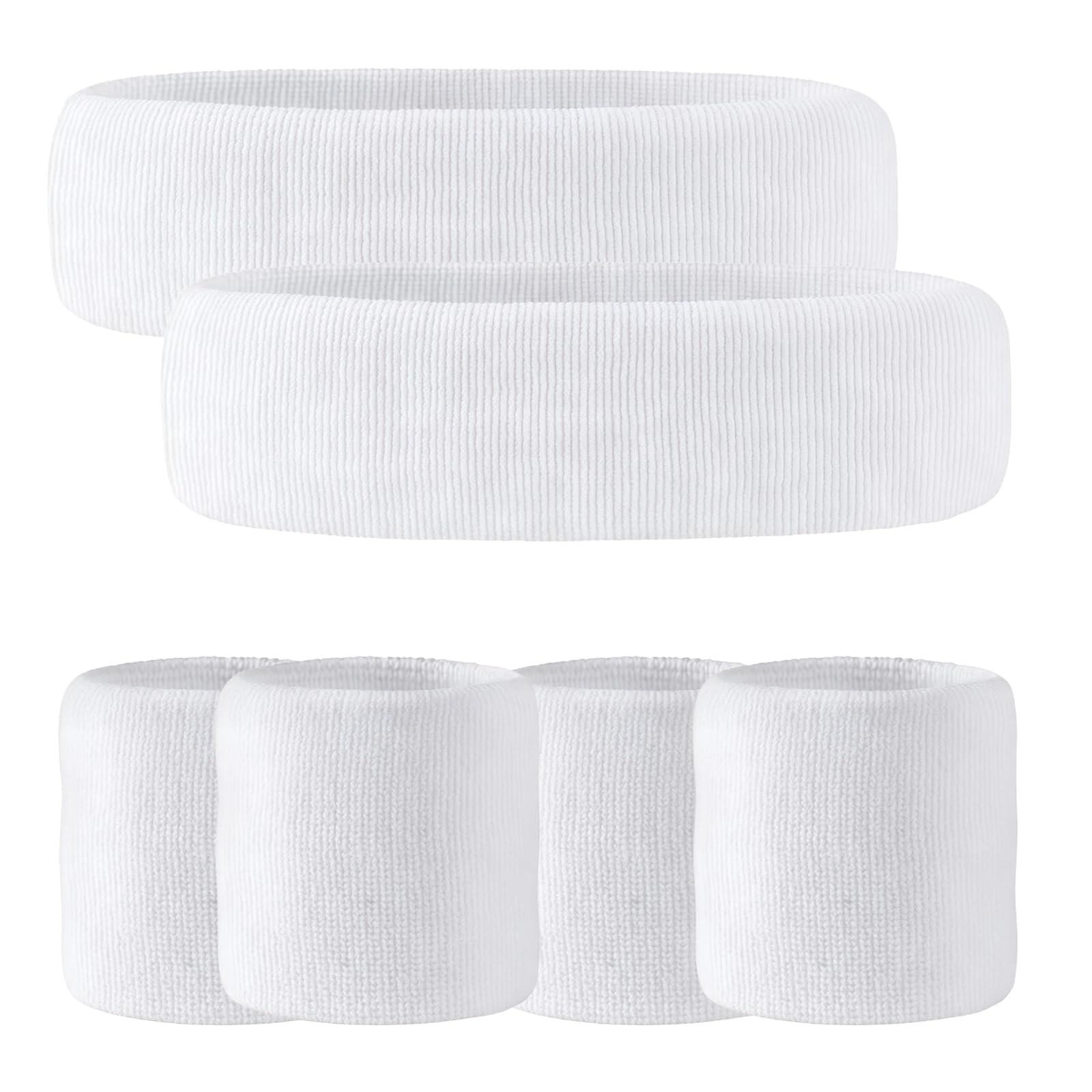 Lot de 6 bandeaux éponge avec 2 bandeaux et 4 bandeaux pour poignets, bandeau éponge pour homme et femme, bracelets absorbants pour le sport, le fitness, le jogging, l'aérobic, le carnaval et le