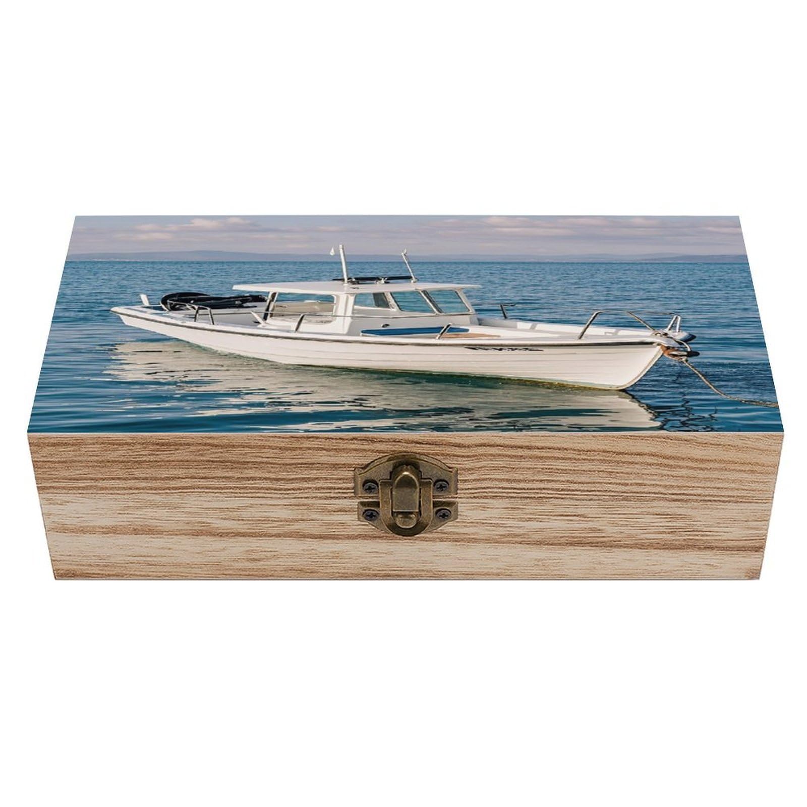 FekiLoot Vintage Aloha Tiki Pattern Wooden Box with Hinged Lid Vintage Storage Box Beautifully Keepsake Boxes Jewellery Organiser & Trinket Holder Unique Gift Ideas for Men & Women