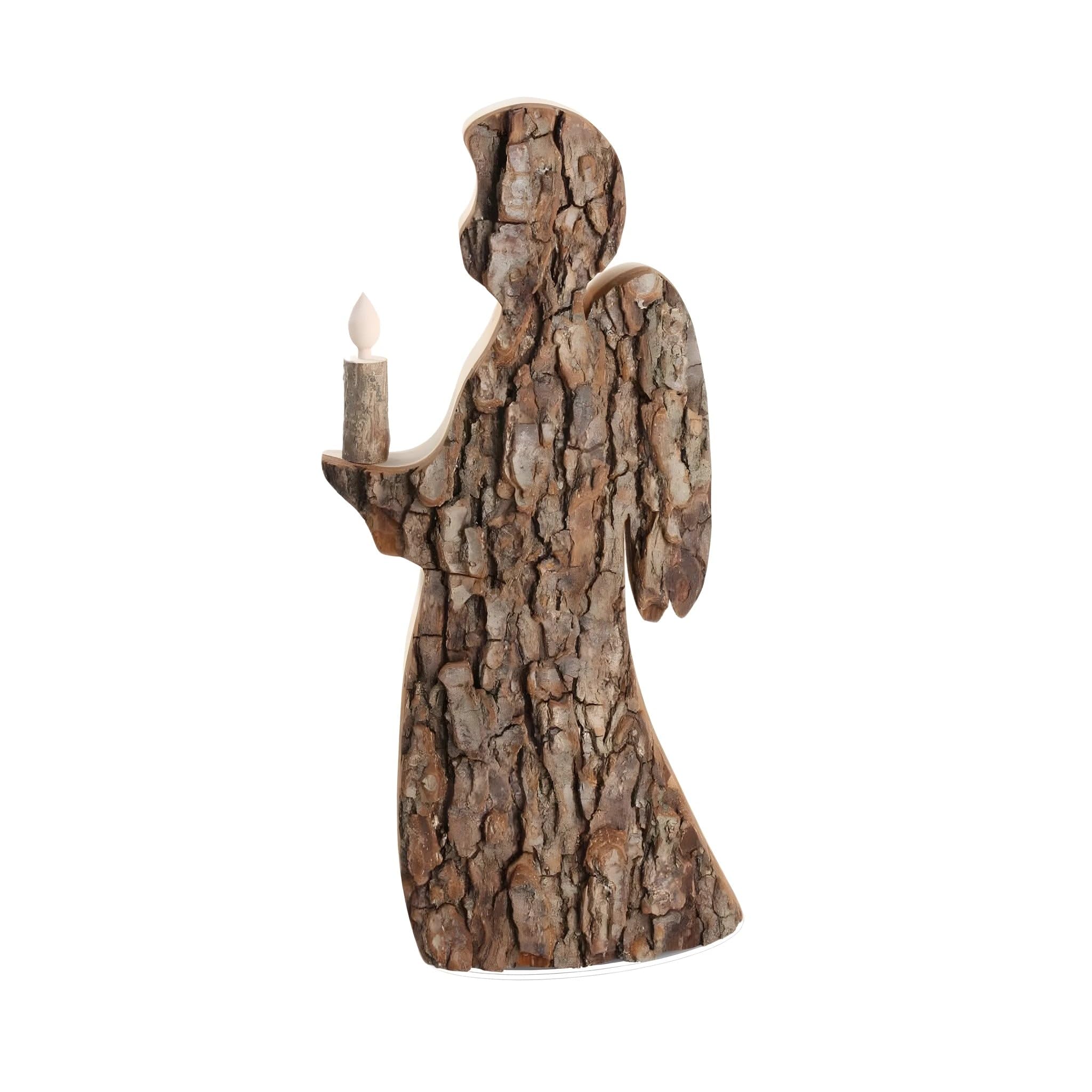 Dolfi Angel with Wooden Candle 32.5 cm 32.5 cm | Natural Wood in Val Gardena | Nativity Figure