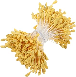 350Pcs Flower Stamens 3mm Double Heads Stamen for Flower Making Yellow Handmade Artificial Floral Stamens for Crafts Wedding Bouquet Scrapbook Decoration Easter Supplies