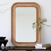 Micasso Handmade Rattan Wall Mirror 24x36 - Solid Wood Bamboo Frame, Distressed Rustic Farmhouse Wicker Decor for Entryway Bathroom